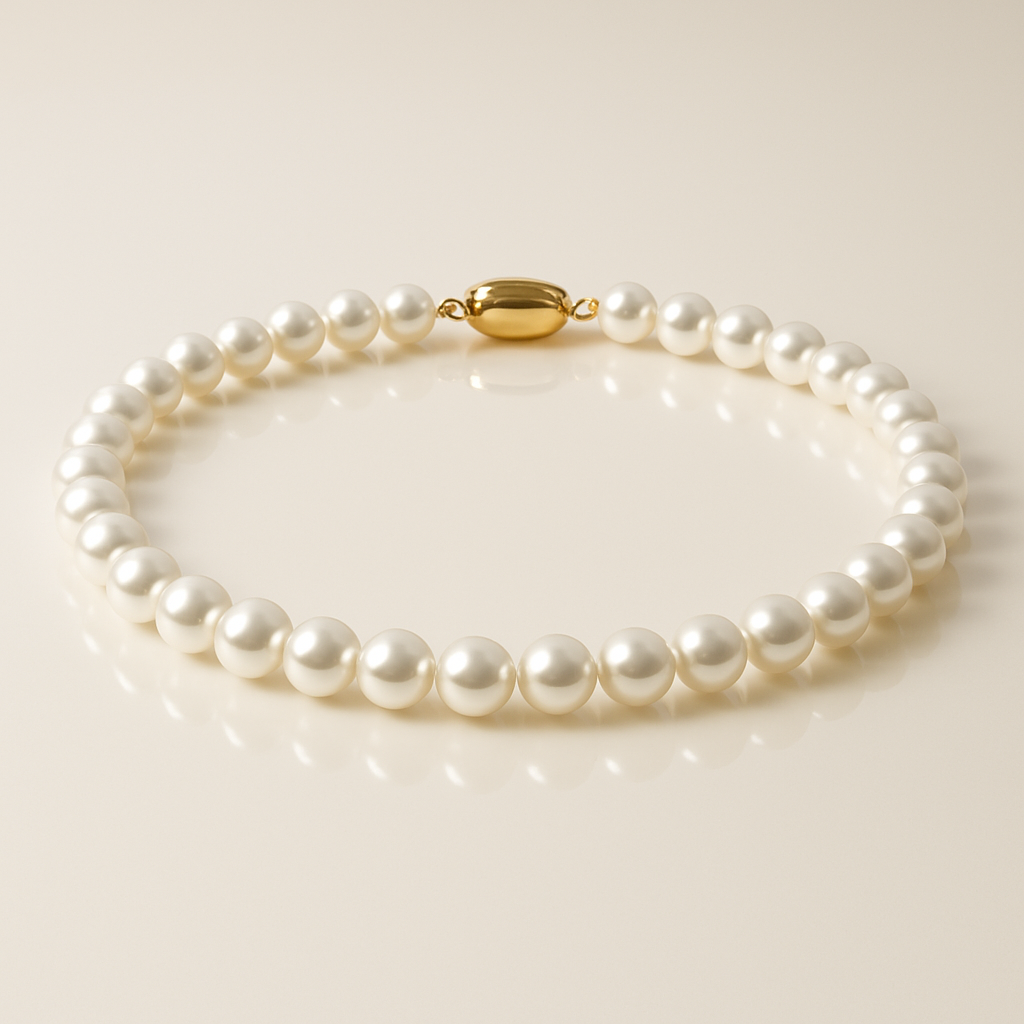 White Pearl Strand Bracelet with 14K Yellow Gold Clasp