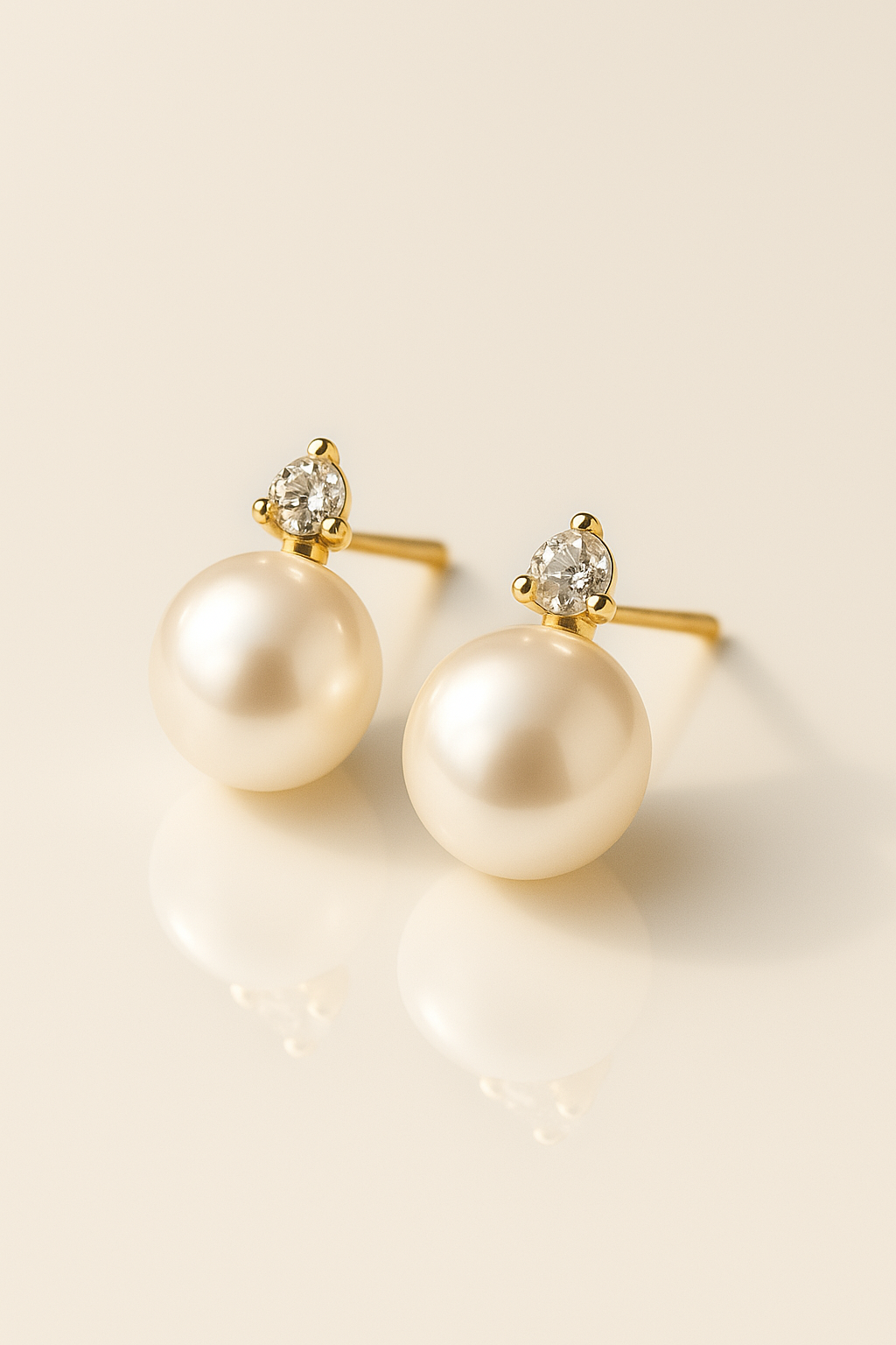Pearl studs with diamond accent
