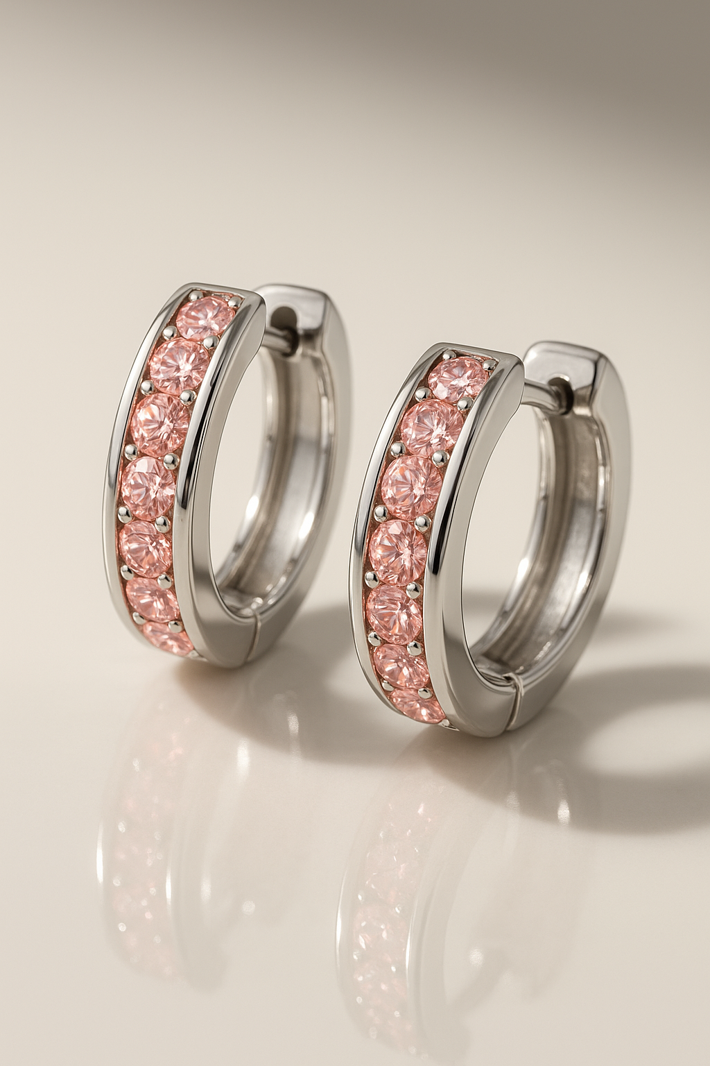 Old Main Gem Co. Strength in Pink Hoop Earrings in Silver
