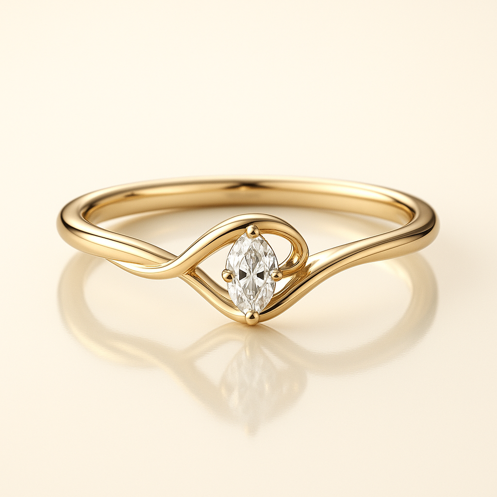 Swirl Marquise Diamond Ring – Custom 14K Gold Setting