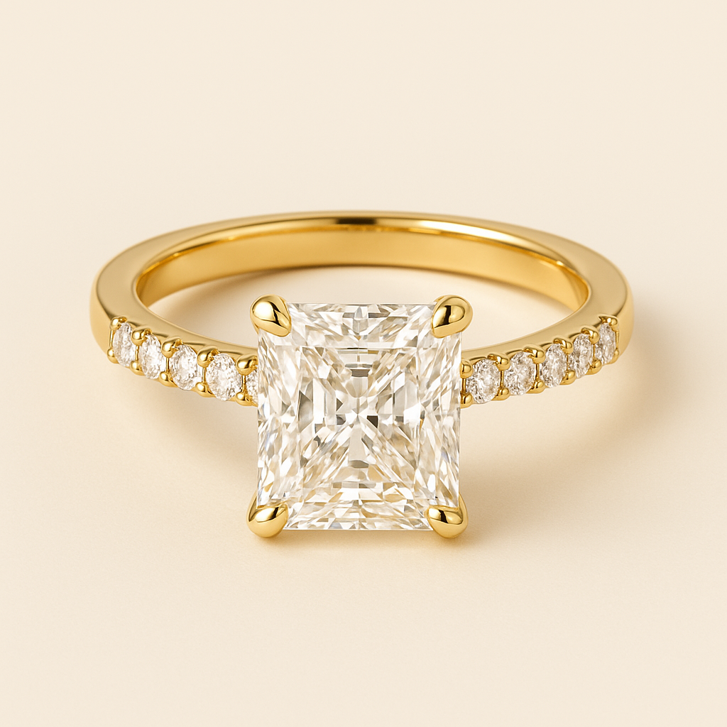Radiant Cut Diamond Ring with Pavé Band