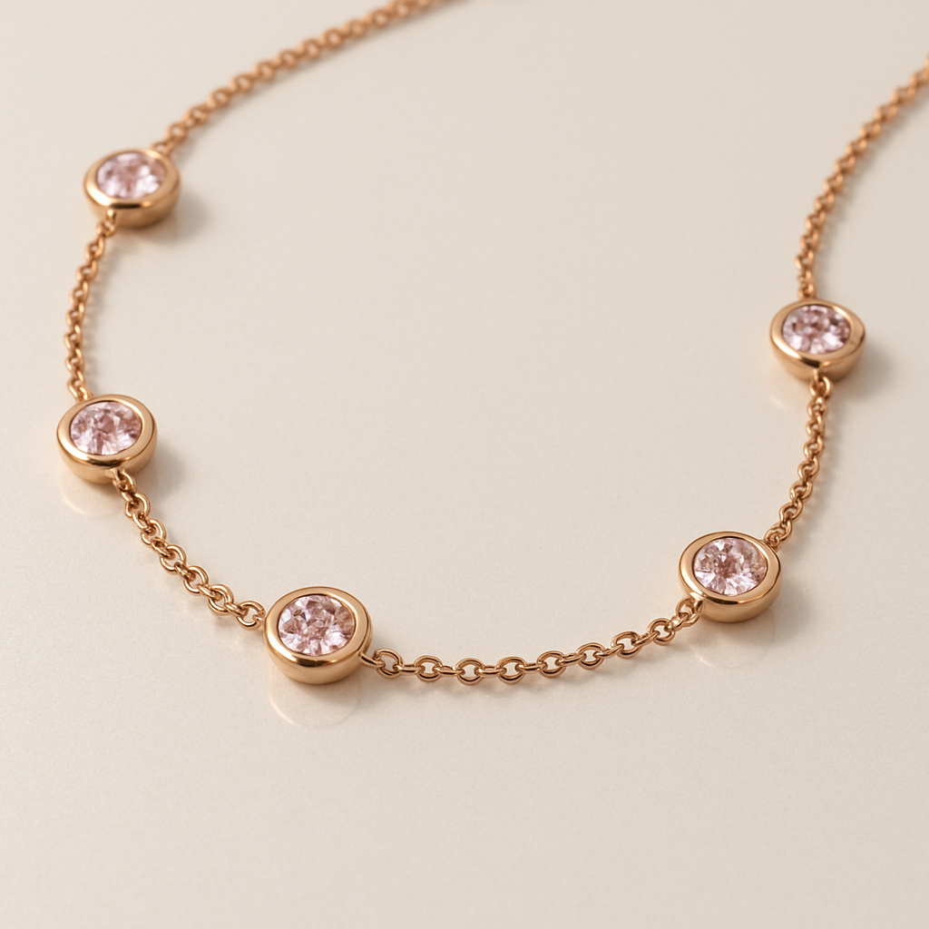 OMGC Pink Diamond Station Necklace in 14K Rose Gold (0.30ctw)