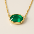 Yellow Gold Oval Emerald Bezel Necklace