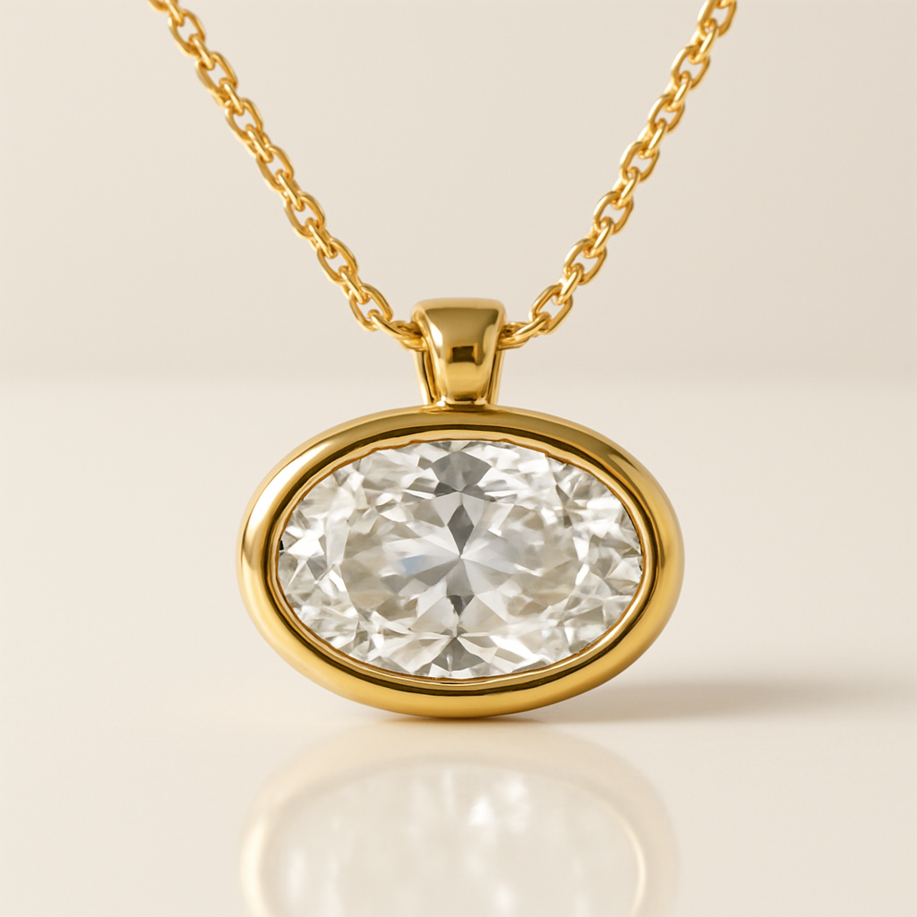 Oval Diamond East West Pendant Yellow Gold