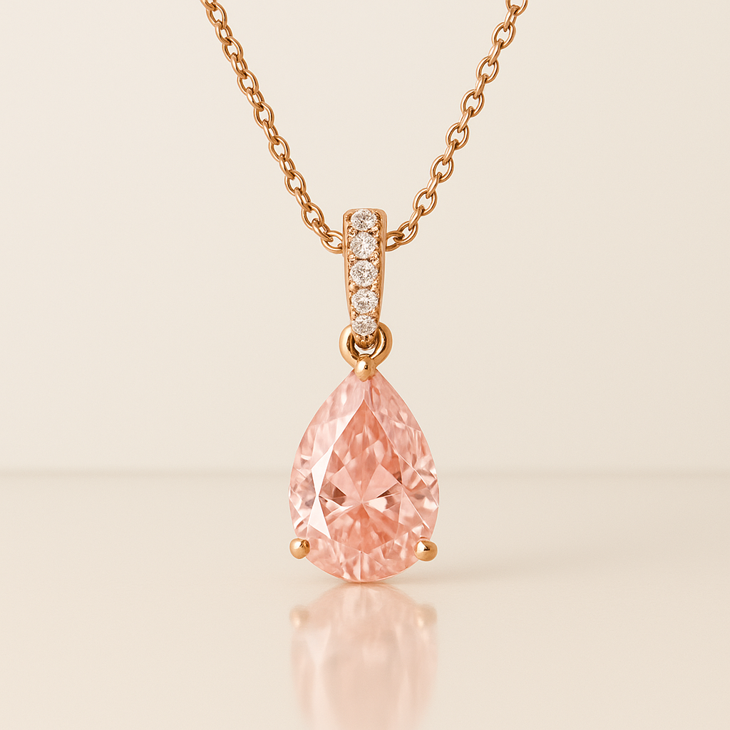 OMGC Pear Pink Diamond Drop Necklace in 14K Rose Gold (1.25ct)
