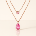 Rose Gold Round Pink Tourmaline Double Layer Necklace