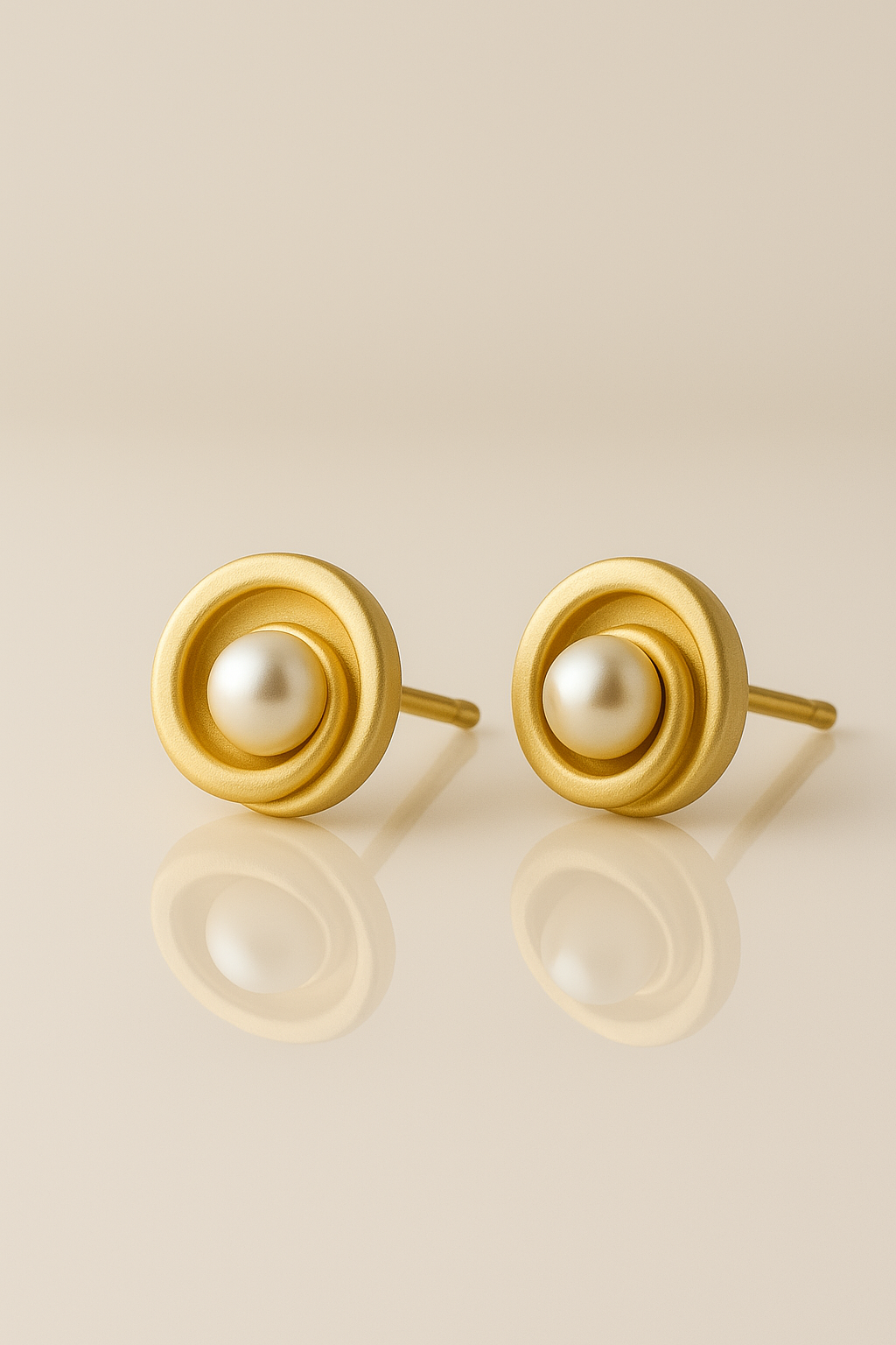 Gold spiral pearl studs