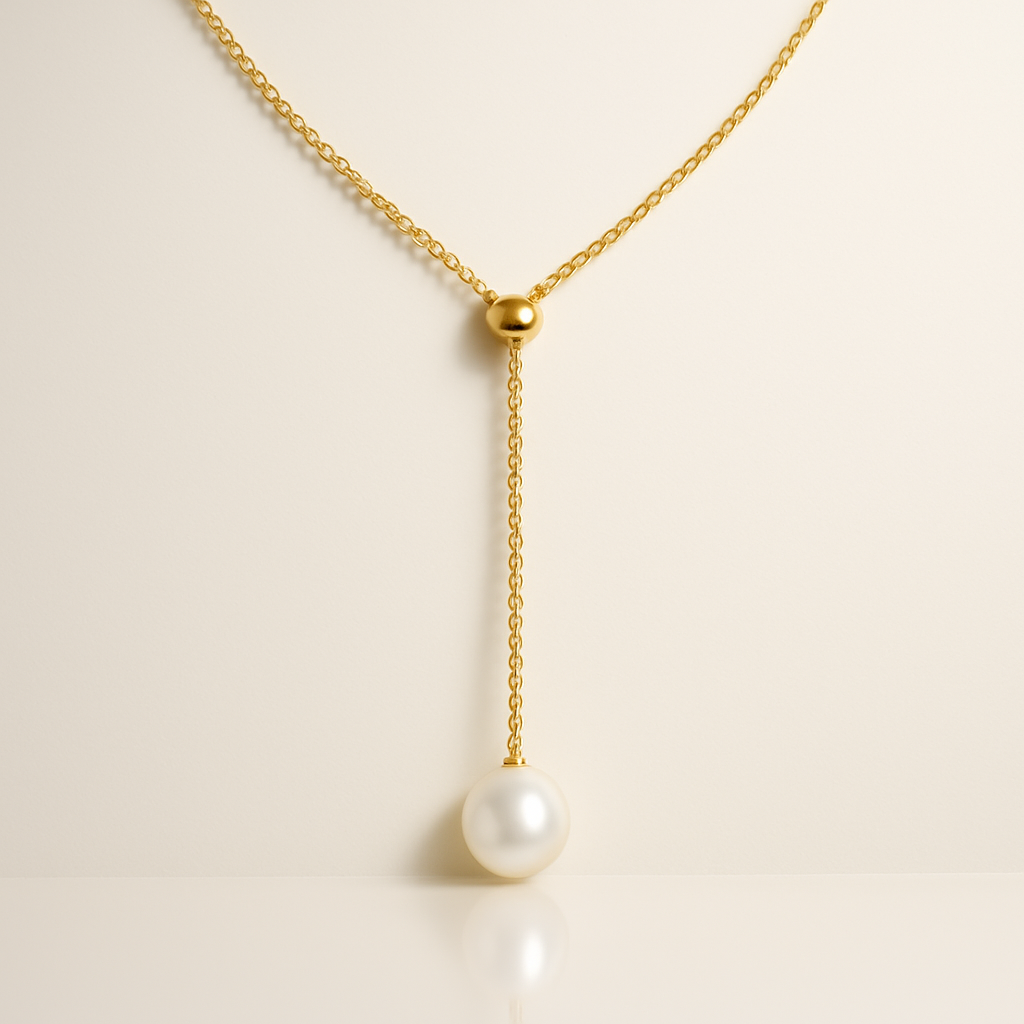 OMGC Pearl Y-Drop Necklace in 14K Yellow Gold (8mm Drop)