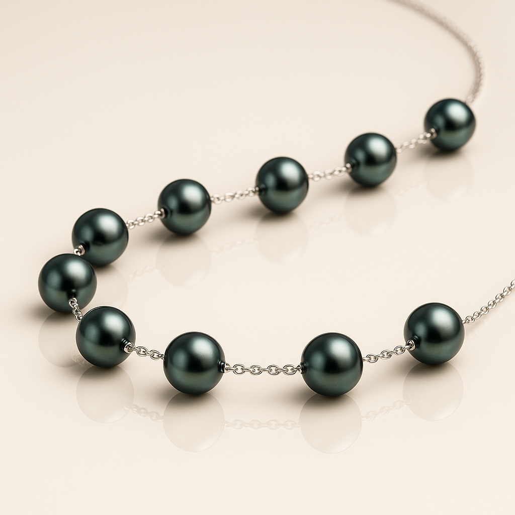 Black Pearl Strand Necklace in 14K White Gold