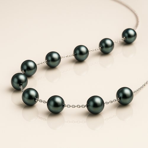 Black Pearl Strand Necklace in 14K White Gold