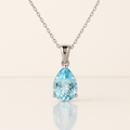 OMGC Pear Aquamarine Necklace in 14K White Gold (1.25ct, 9x6mm)