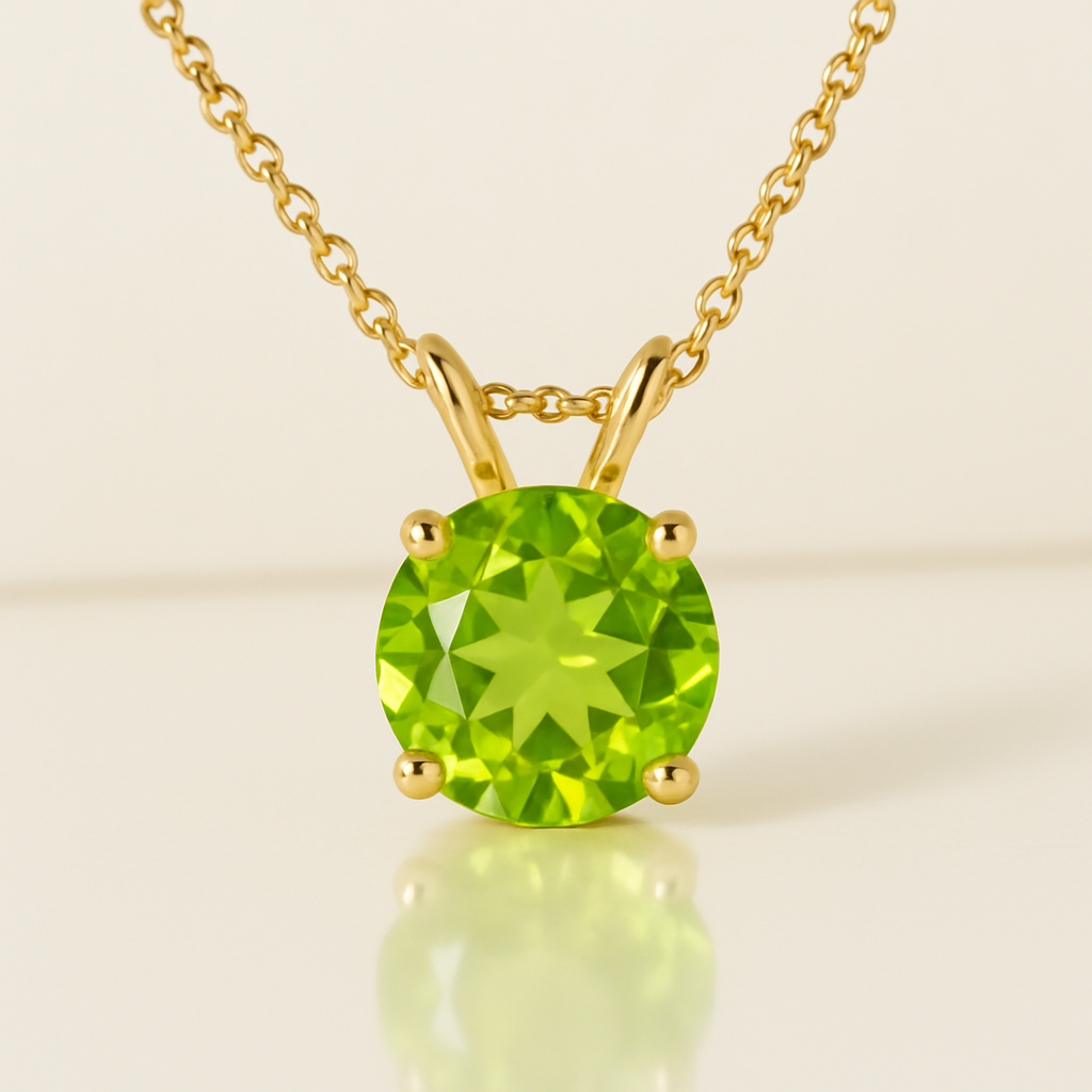 OMGC Cushion-Cut Peridot Pendant Necklace in 14K Yellow Gold (1.60ct, 7mm)