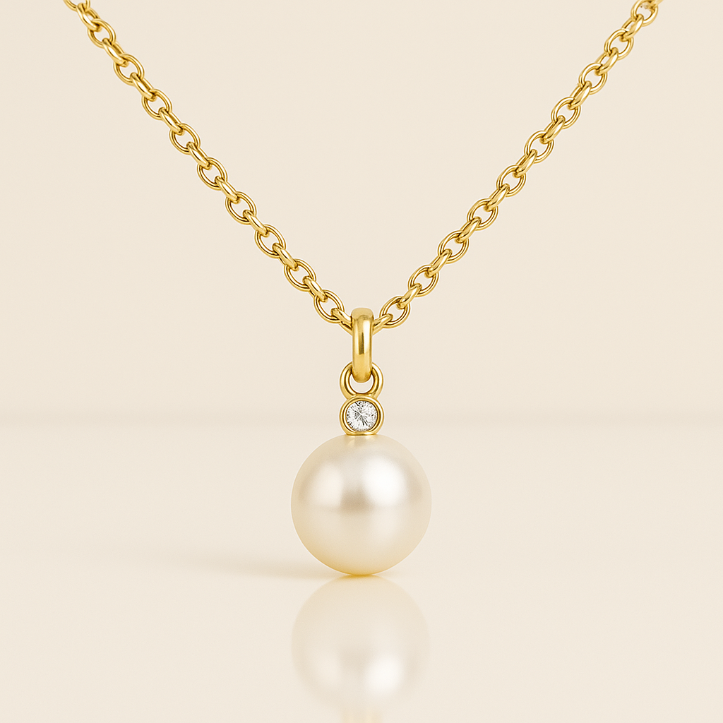 Golden Tide Necklace – Pearl & Diamond Drop in 14K Gold
