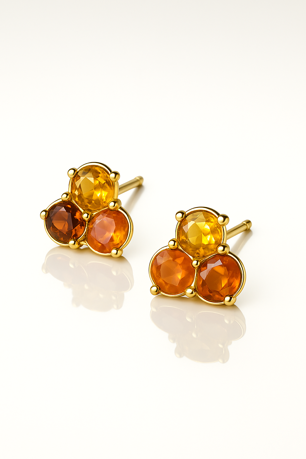 Citrine and garnet floral studs