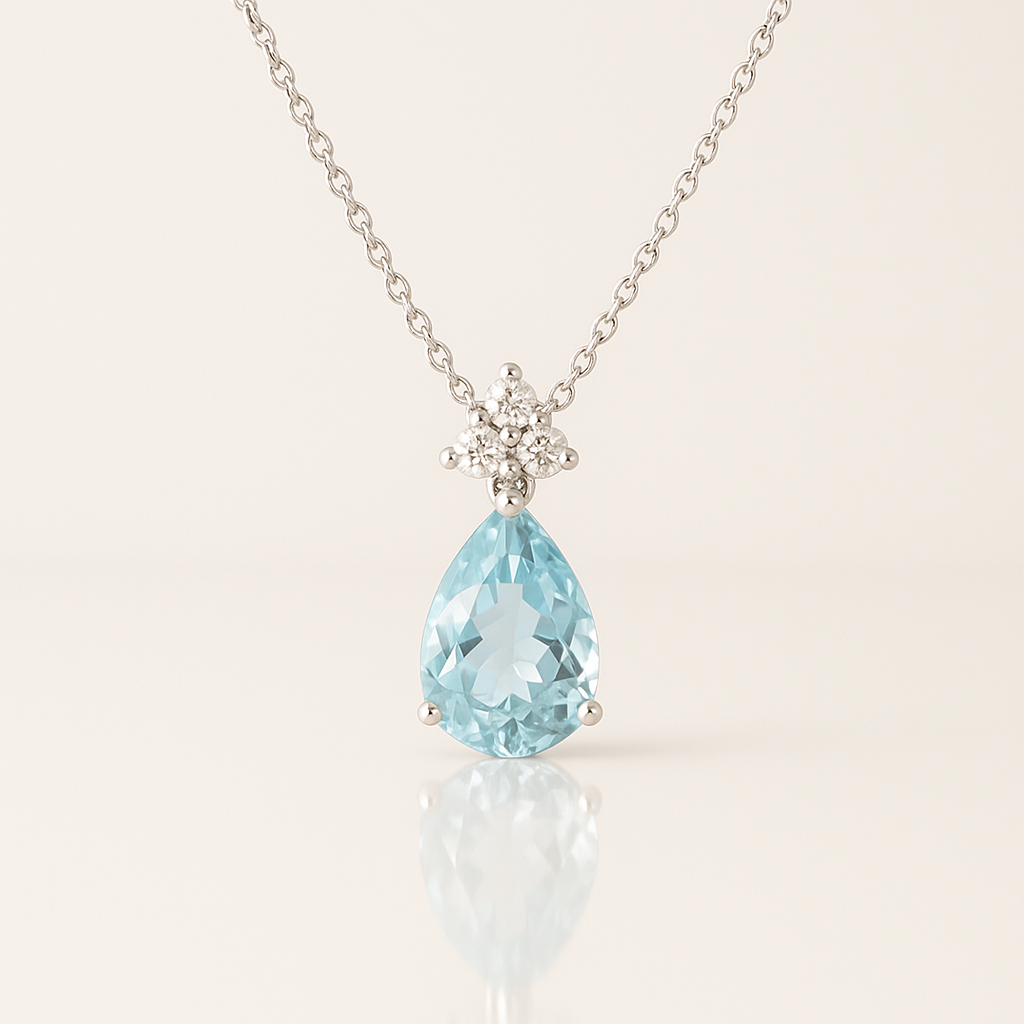 Pear Aquamarine Drop Pendant White Gold