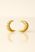 Crescent gold studs with diamond accent