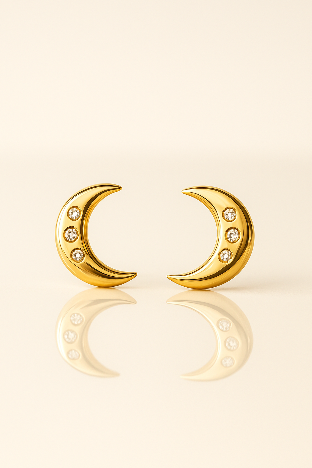 Crescent gold studs with diamond accent