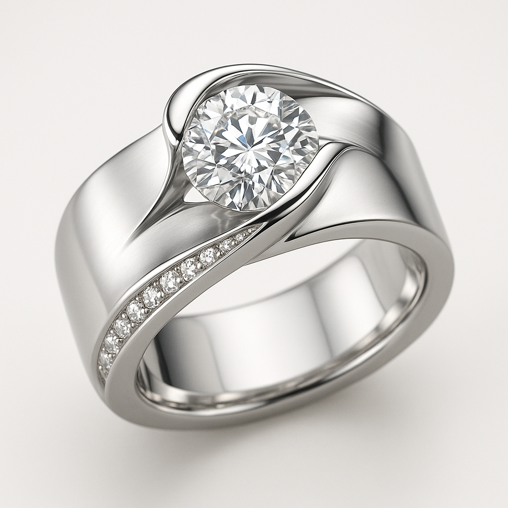 Round Diamond Engagement Ring 14K White Gold