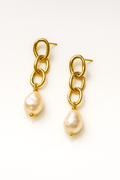 Gold chain link pearl drops