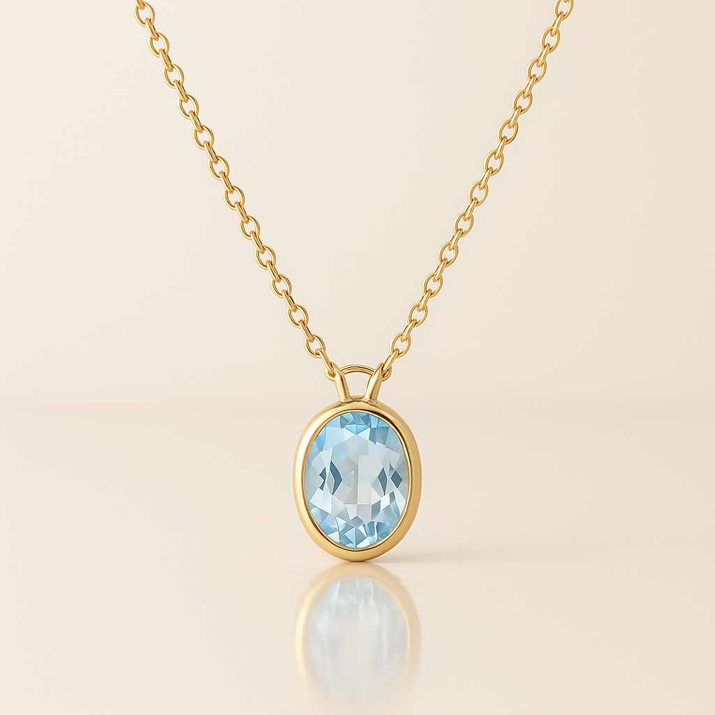 Oval Aquamarine Bezel Pendant Yellow Gold