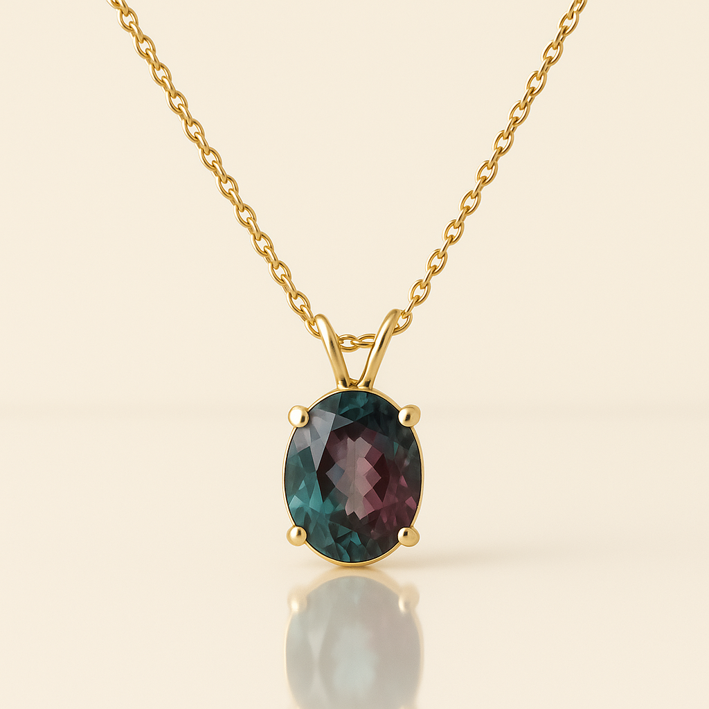 Verdant Mirage Necklace – 4ct Lab-Grown Alexandrite in 14K Yellow Gold