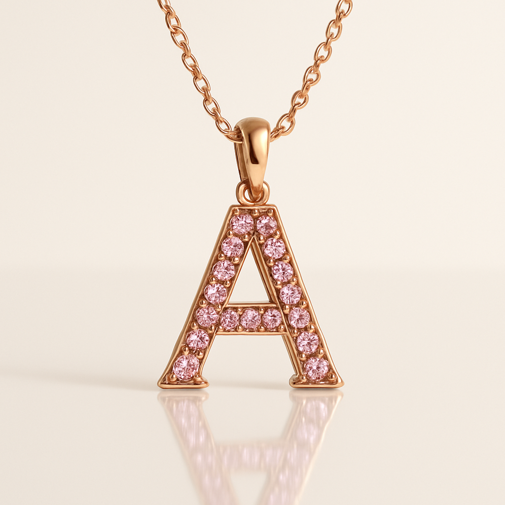 Rose Gold Pink Diamond Initial A Pendant Necklace