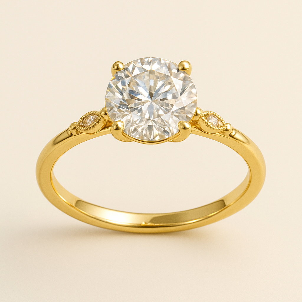Round Diamond Ring with Marquis Accents
