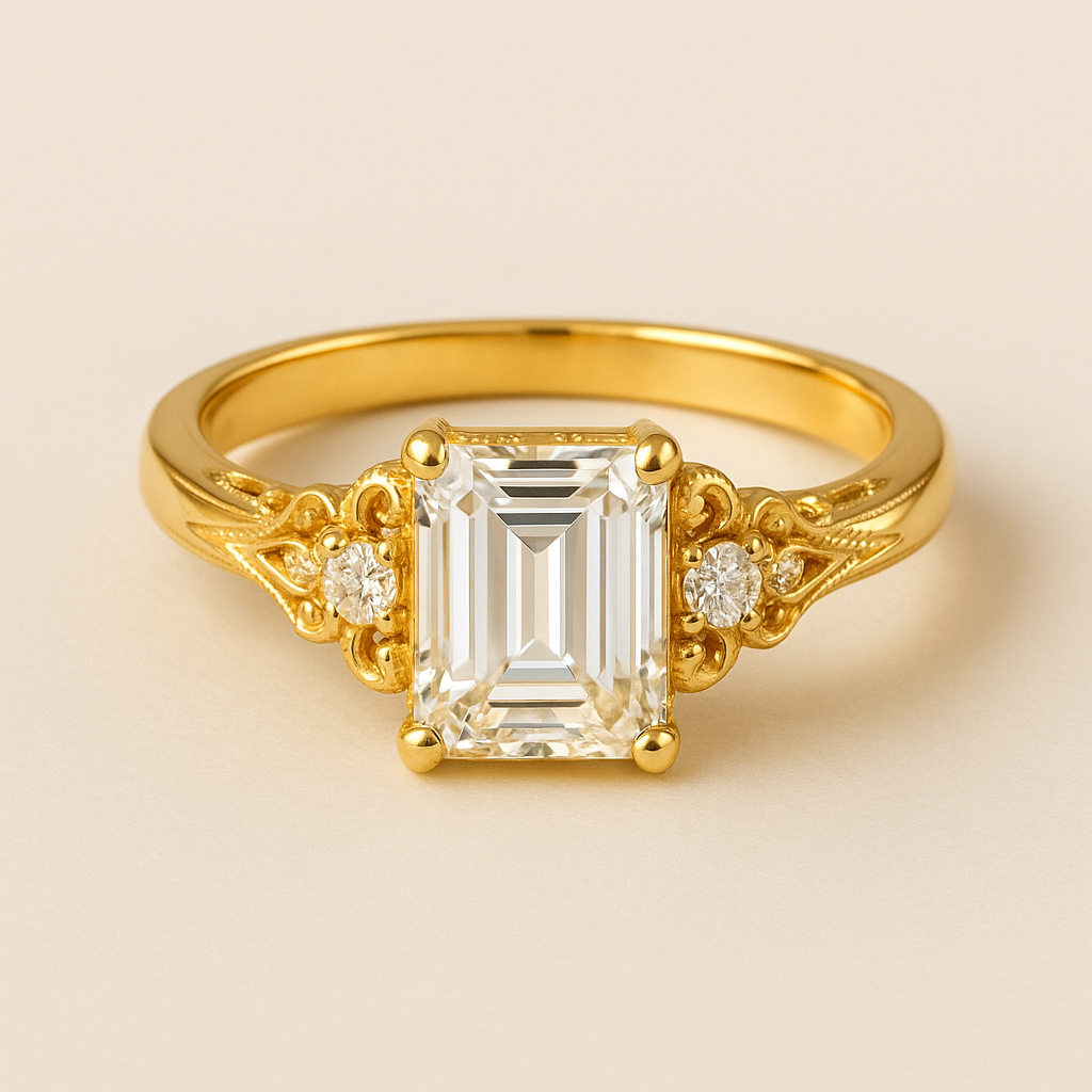 Vintage Emerald-Lab-Diamond-Ring