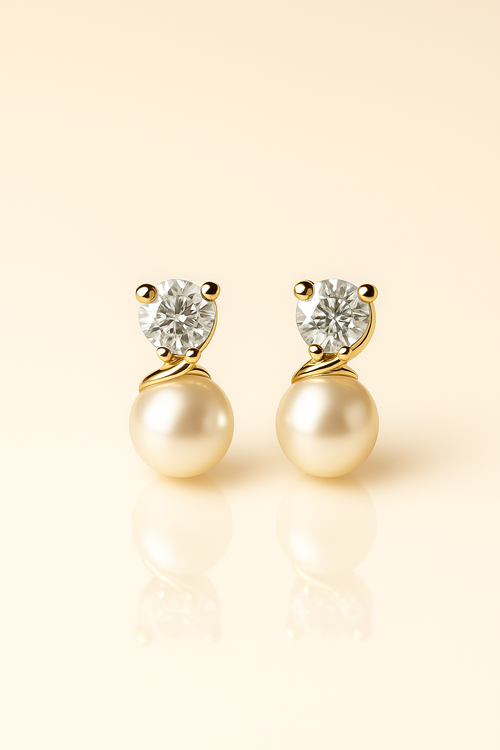 Dainty twist diamond-pearl studs