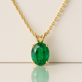 Yellow Gold Oval Emerald Prong Pendant Necklace