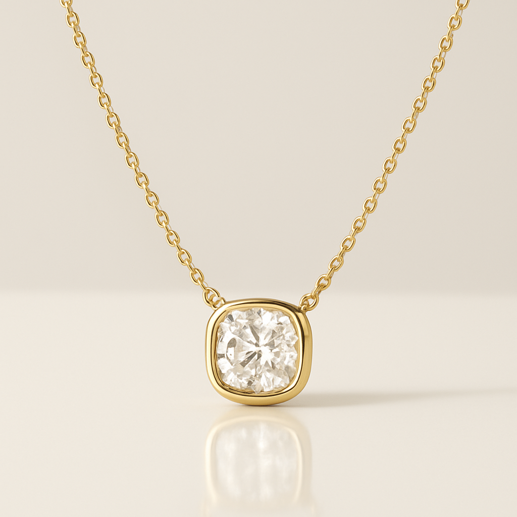Cushion-Cut Diamond Pendant in 14K Yellow Gold