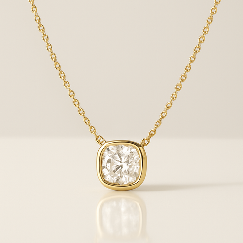 Cushion-Cut Diamond Pendant in 14K Yellow Gold