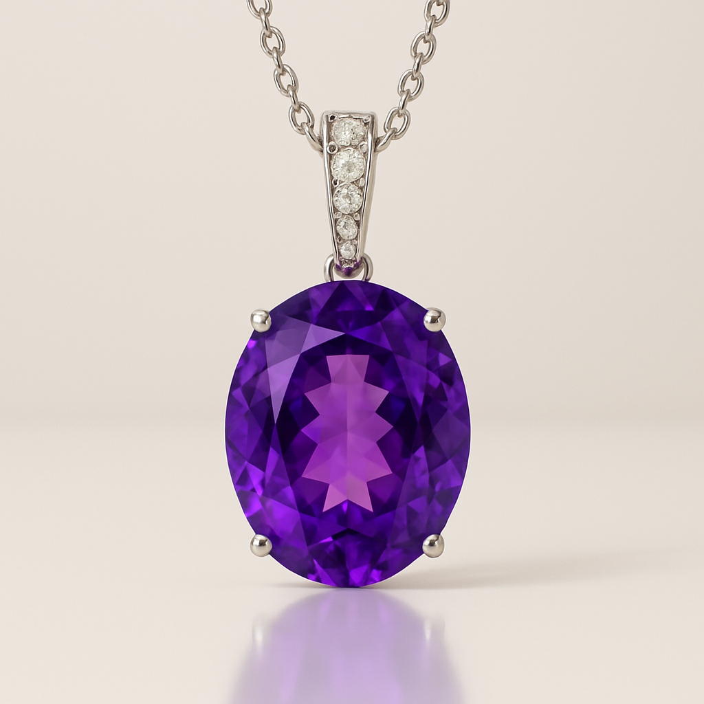 Oval Amethyst Halo Pendant White Gold