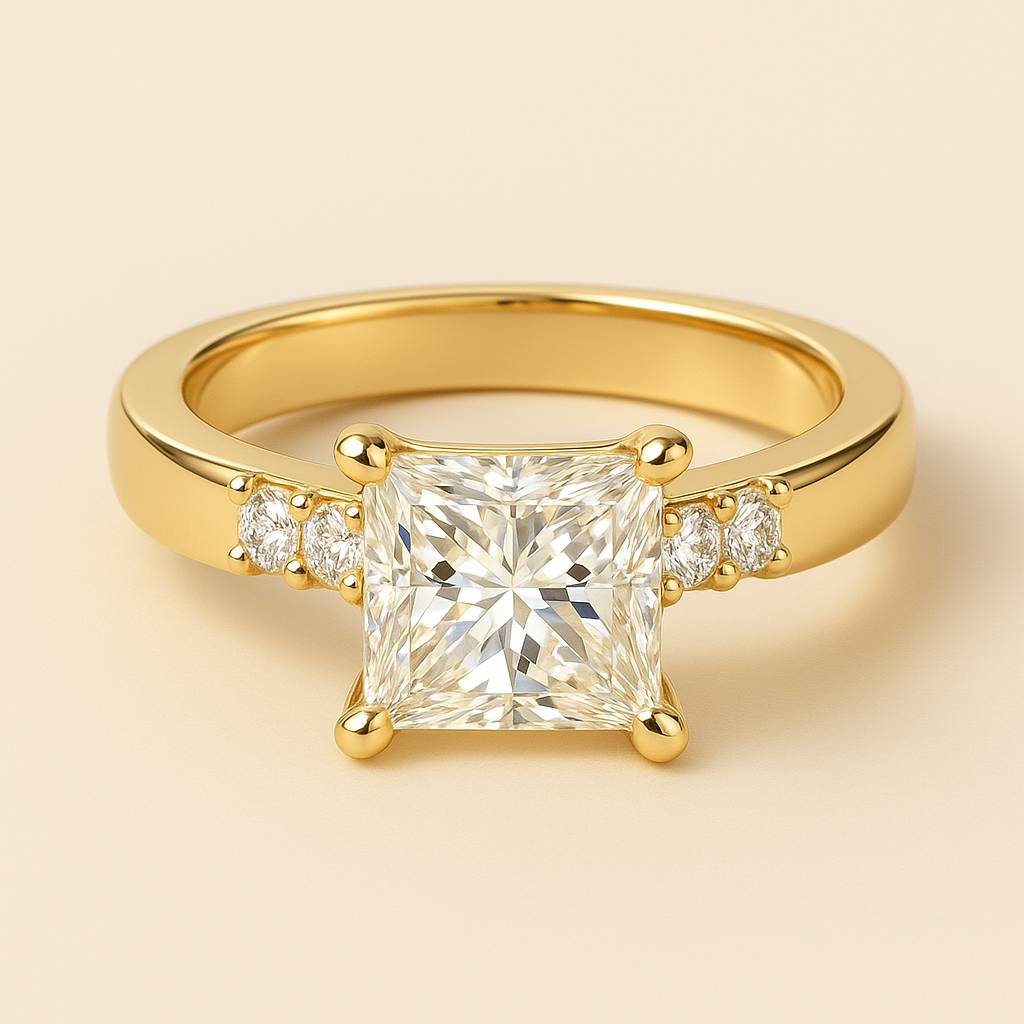 Princess Cut Diamond Ring with Side Stones