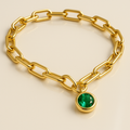 Yellow Gold Chain Necklace Emerald Charm