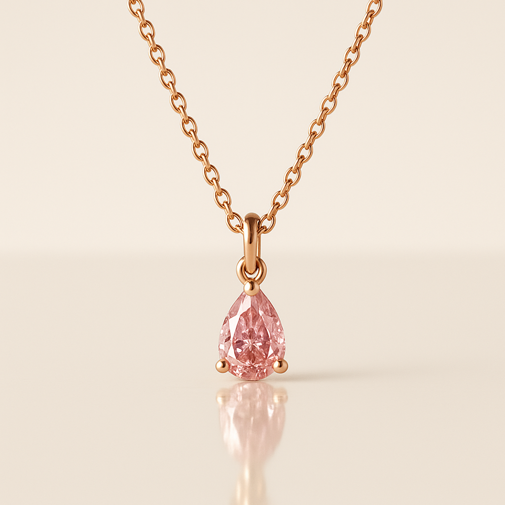 OMGC Pear Pink Diamond Drop Necklace in 14K Rose Gold (1.25ct)