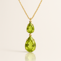 Double Peridot Drop Necklace Yellow Gold