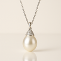White Pearl Drop Pendant Necklace White Gold