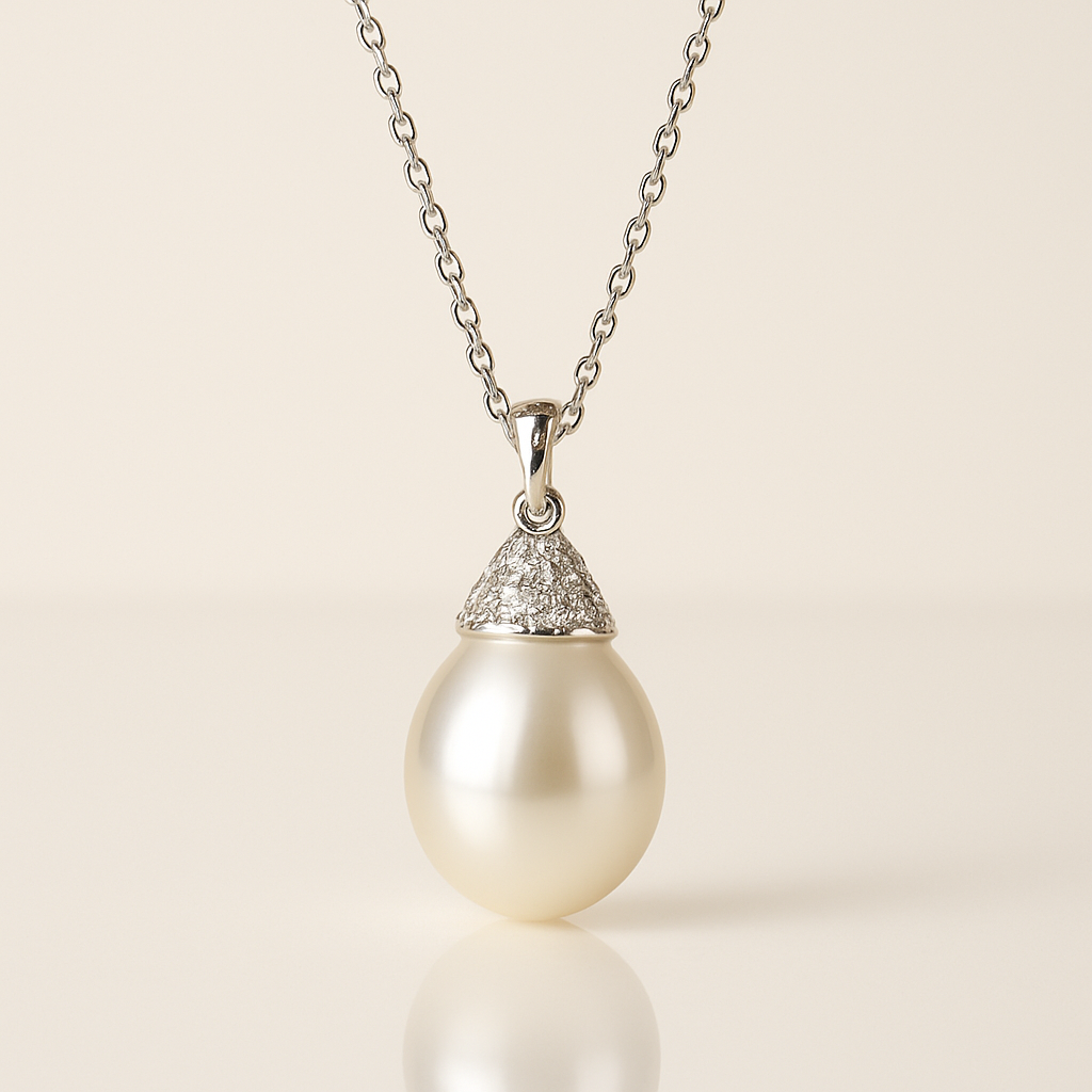 White Pearl Drop Pendant Necklace White Gold