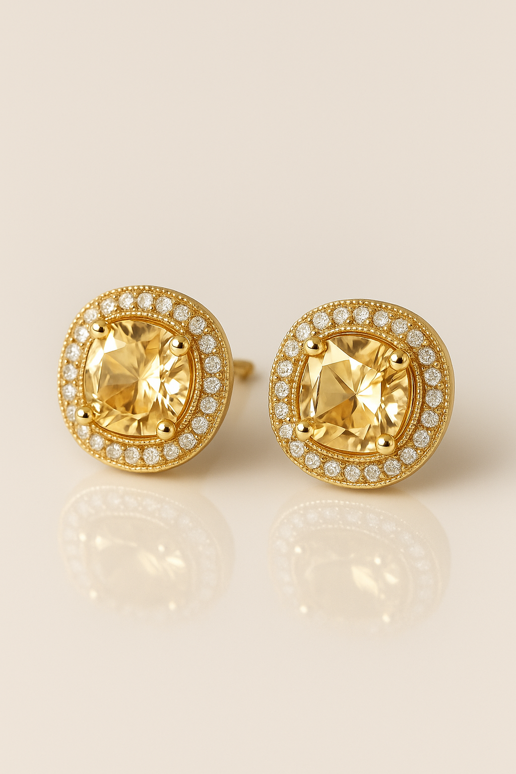Gold coin bezel champaign moissanite studs