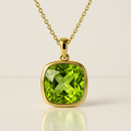 Cushion Peridot Bezel Pendant Yellow Gold