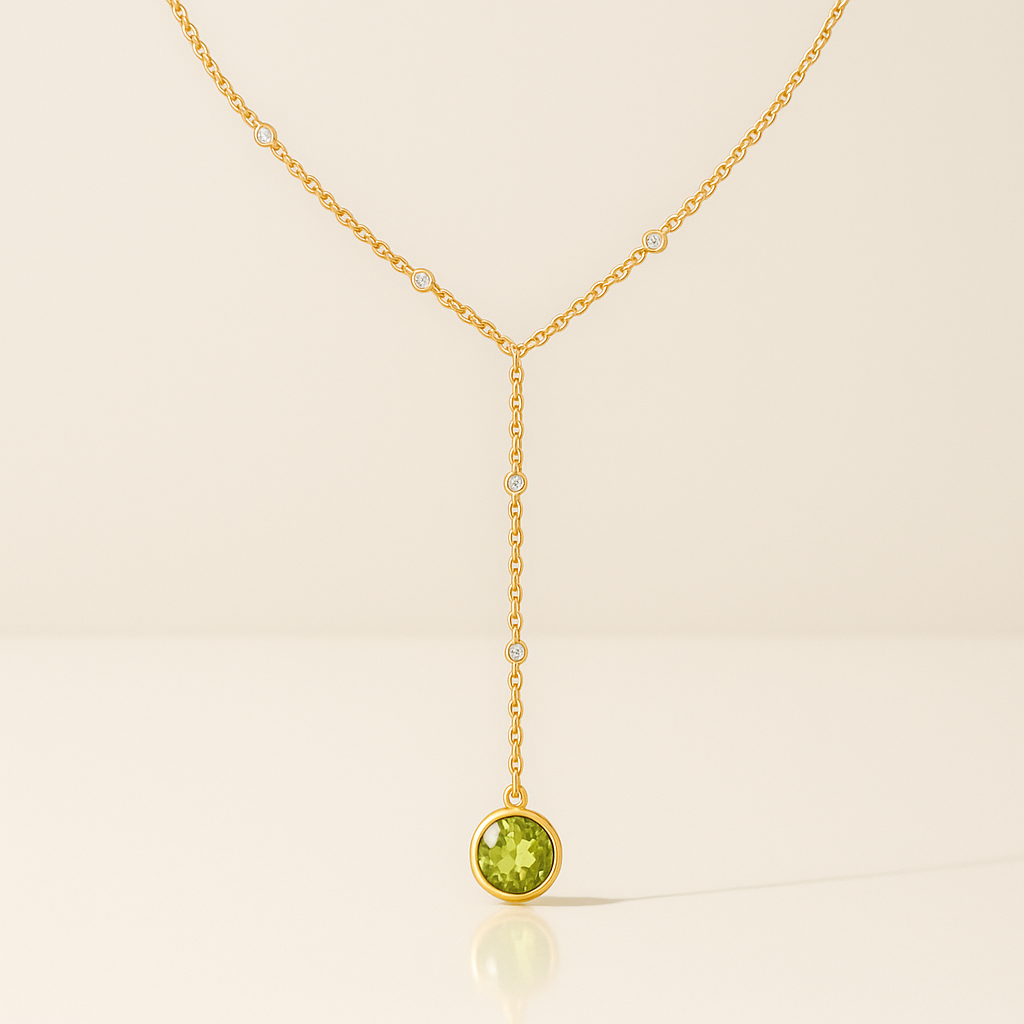 Peridot Y Drop Necklace Yellow Gold