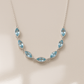 Blue Topaz Station Necklace in 14K White Gold