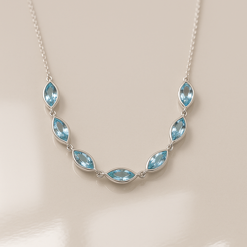 Blue Topaz Station Necklace in 14K White Gold