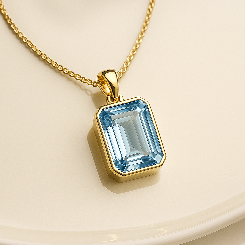 Emerald Cut Aquamarine Necklace