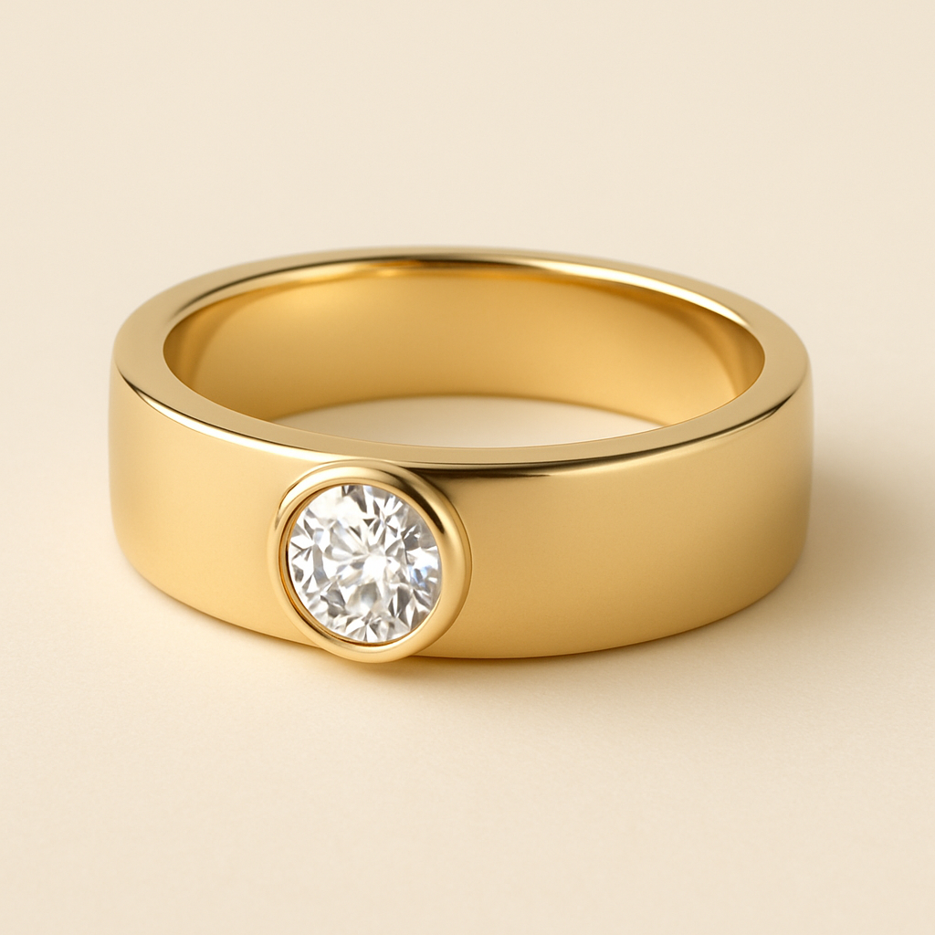 Round Diamond Bezel Bold Band Ring