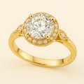 Round Diamond Halo Ring with Milgrain Accents