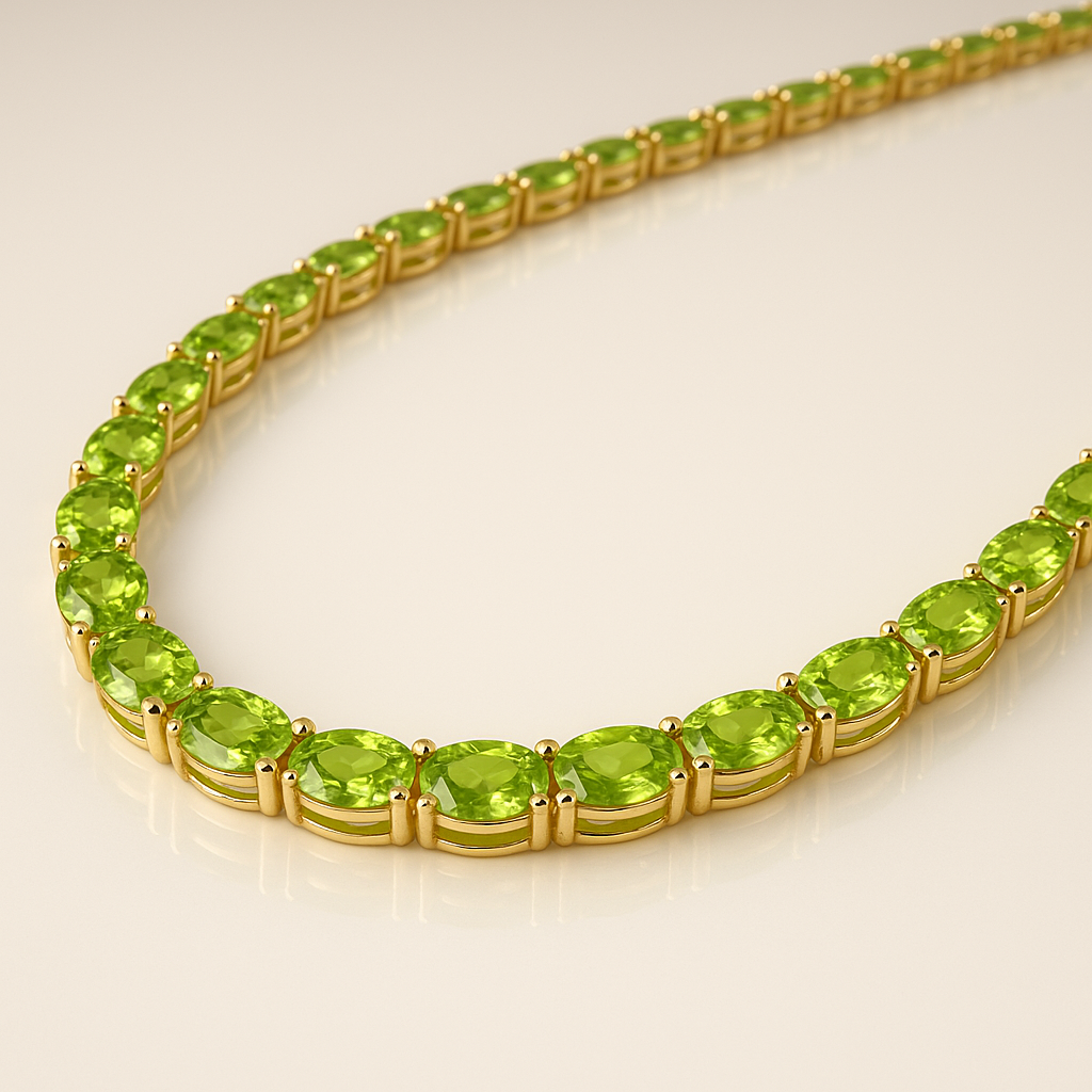 OMGC Peridot Tennis Necklace in 14K Yellow Gold (~10.0ctw)