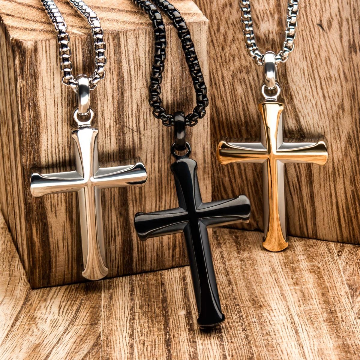 Steel Black Ip Apostle Cross Pendant With Chain (ssp009cnk1)