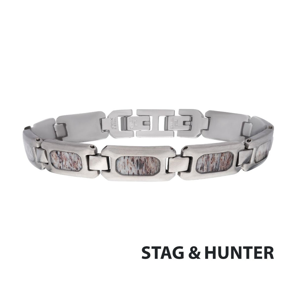 Matte Finish Stainless Steel Deer Antler Inlay Link Bracelet (br099)